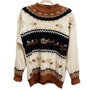 Vintage Chunky Knit Fall Sweater in Black and Brown